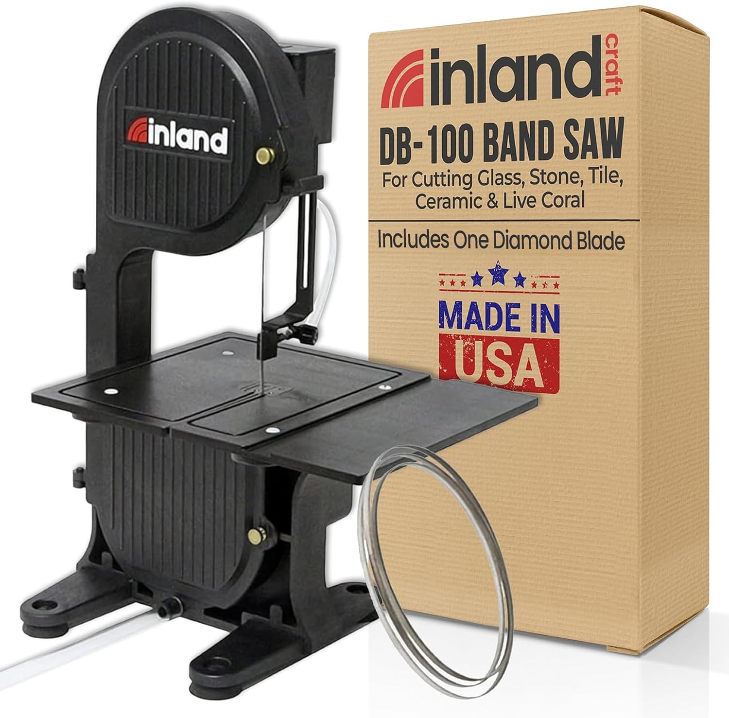 Inland Craft DB-100 Band Table Machine for Cutting Stained Glass, Diamond Blade Band, Lapidary Slab Saw, Rock, Coral & Stone Polisher, Hobby Bandsaw