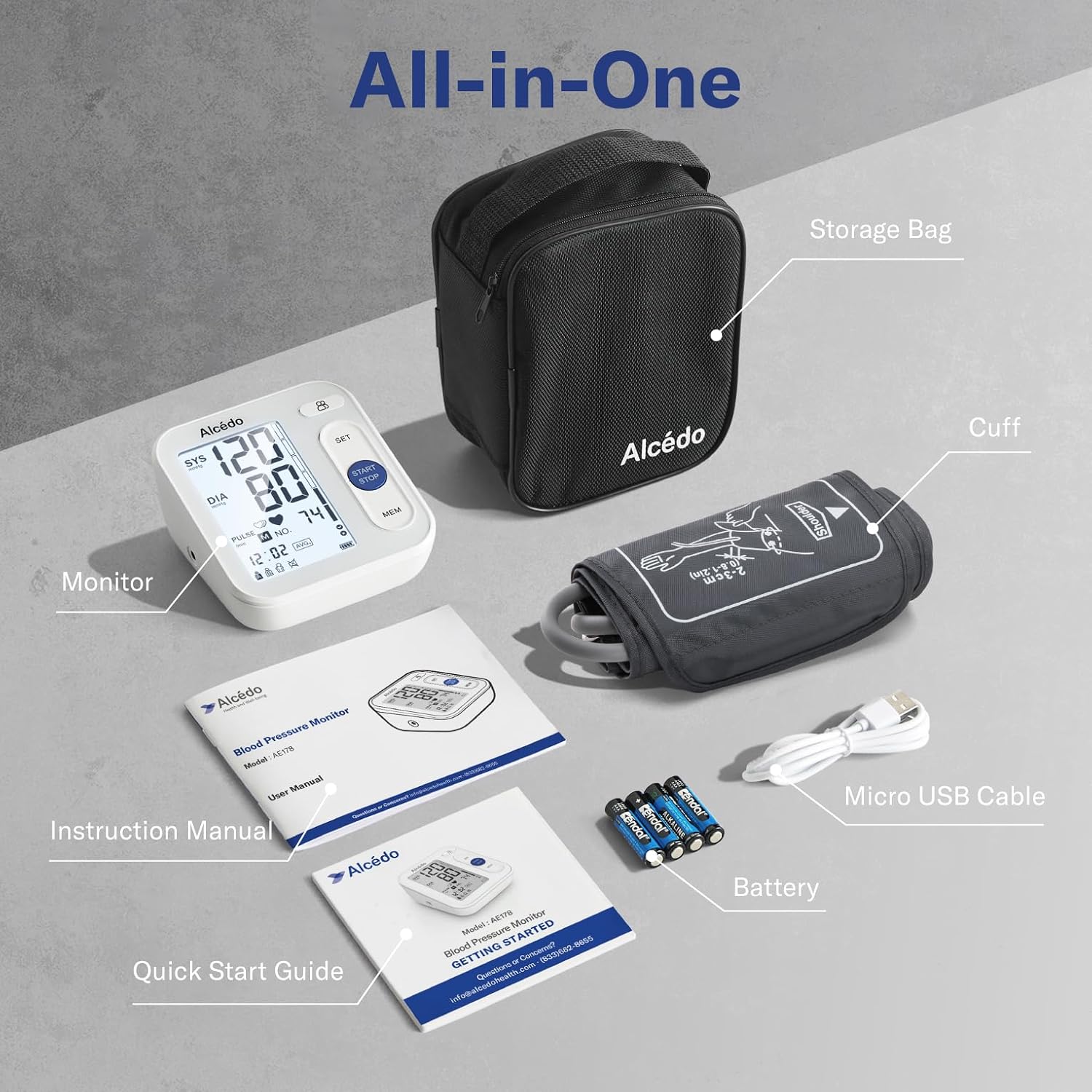 Alcedo Blood Pressure Monitor for Home Use, Upper Arm Cuff BP Machine | Large LCD Screen, Talking Function, 2x120 Memory, Large Cuff (8.7–16.5"), Batteries+USB Cable