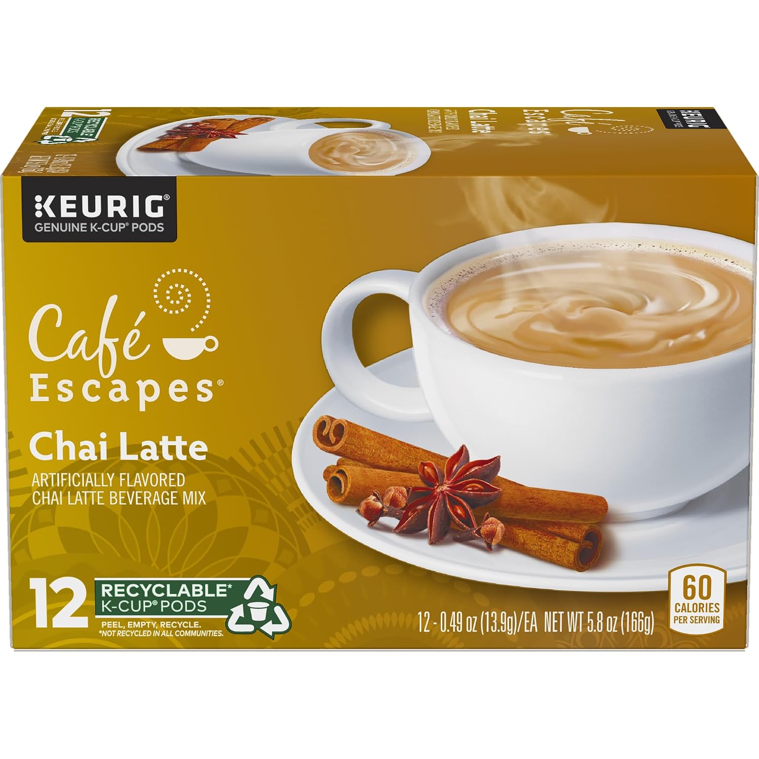 Cafe Escapes Chai Latte K-Cups, 16 Count (Packaging May Vary)