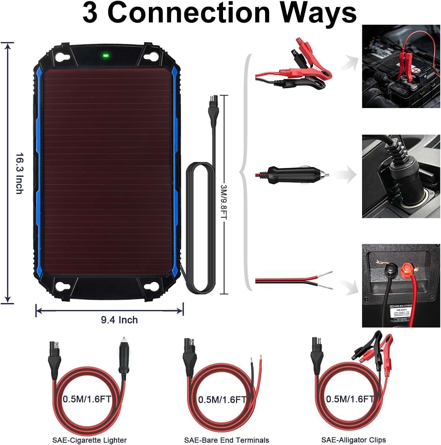 SUNER POWER Waterproof 12W 12V Solar Battery Charger & Maintainer Pro, Built-in UltraSmart MPPT Charge Controller