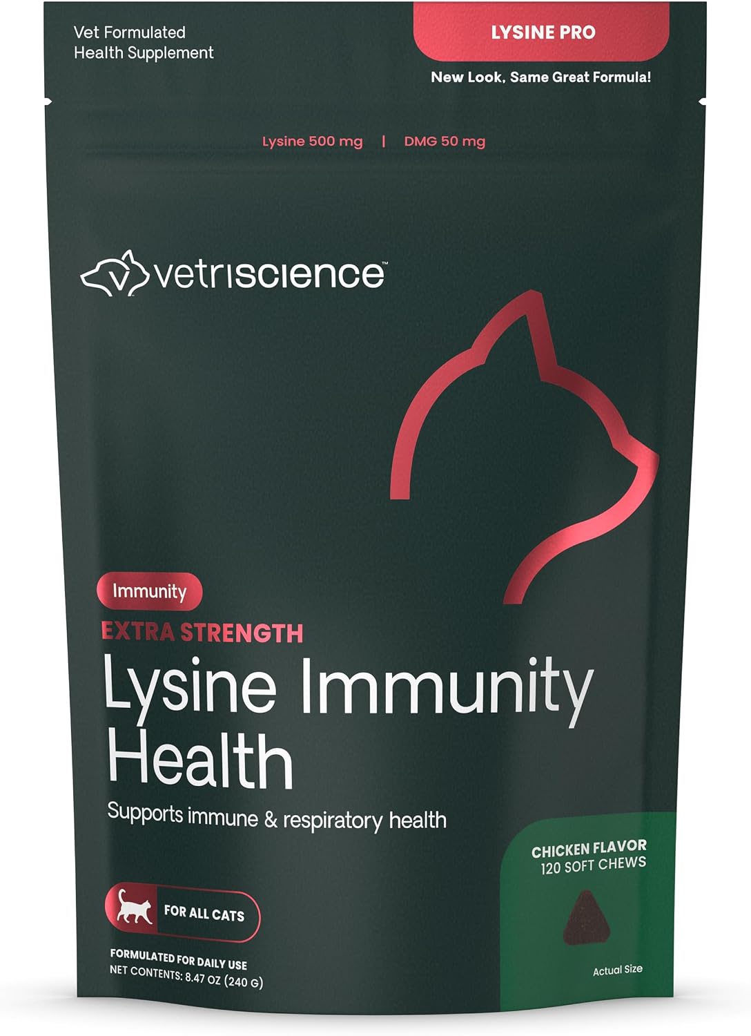 VETRISCIENCE Extra Strength Lysine Immunity Health Chews - Immunity Supplement for Cats of All Ages - Supports Immune Function