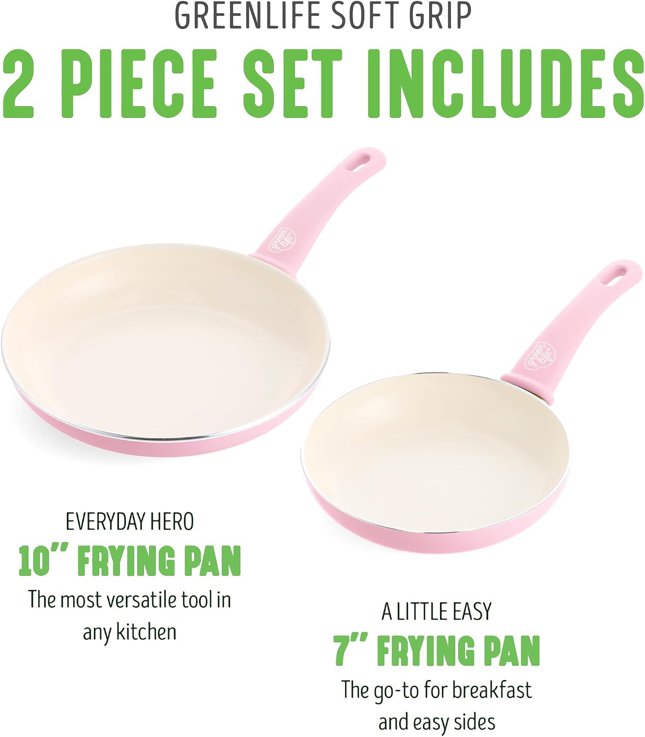 GreenLife 2 Piece (7” & 10”) Ceramic Nonstick Frying Pan Set, Turquoise | PFAS-Free Nonstick Coating, Family Skillet Set, Egg Pan, Omelet Pan, Stay-Cool Handles, Dishwasher & Oven Safe up to 350F