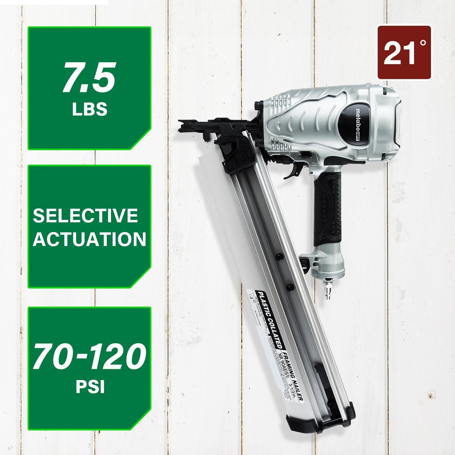 Metabo HPT Framing Nailer, 21° Plastic Collated 2-3.5in, NR90AES1