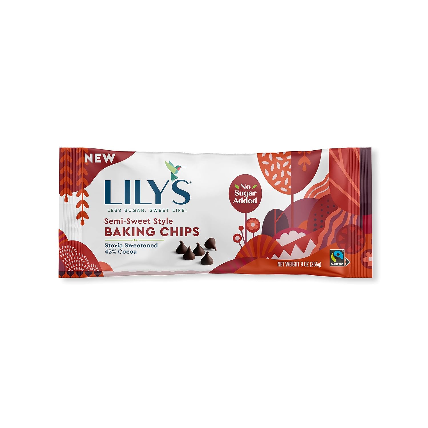 Semi-Sweet Chocolate Style Baking Chips by Lily's Sweets | Stevia Sweetened, No Added Sugar, Low-Carb, Keto-Friendly | 9oz, Pack of 12