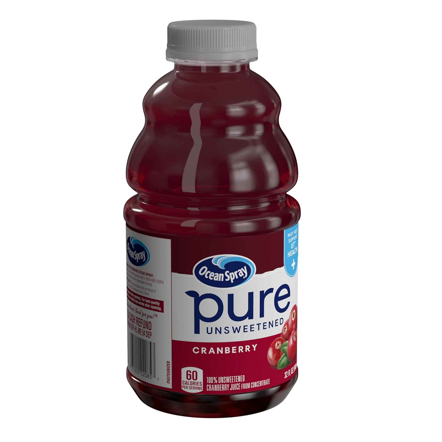 Ocean Spray® Pure Unsweetened Cranberry, 100% Cranberry Juice From Concentrate, 32 Fl Oz Bottle (Pack of 8)