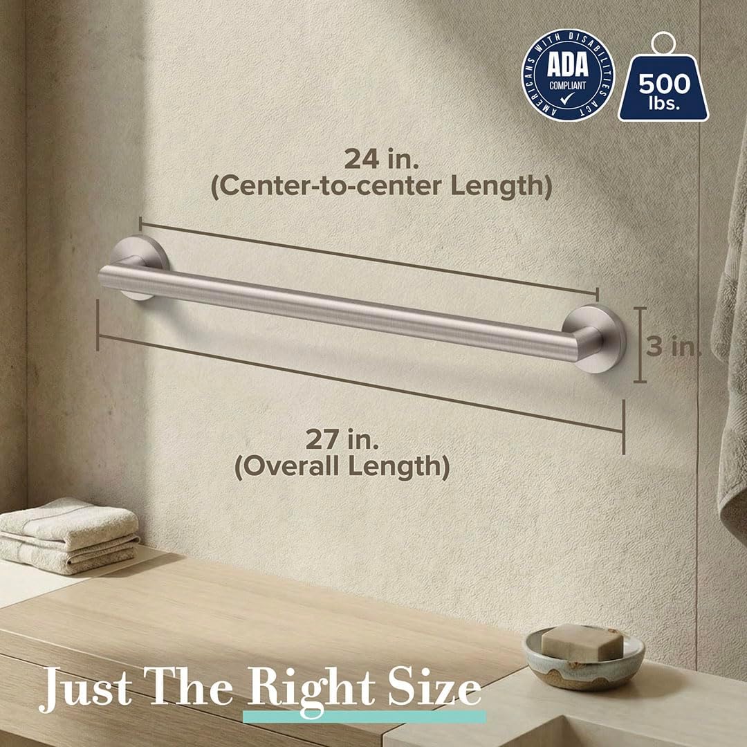 Gatco 970 Glam Shower Grab Bar, 12 Inch, ADA Compliant Stainless Steel, Satin Nickel, Wall Mounted Bathroom Handrail