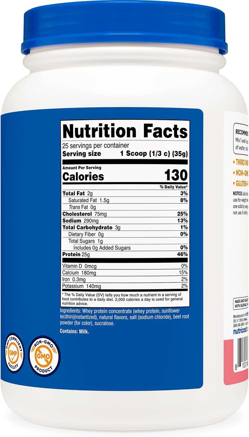 Nutricost Whey Protein Concentrate Powder (Unflavored) 2LBS, Gluten Free | GMO-Free