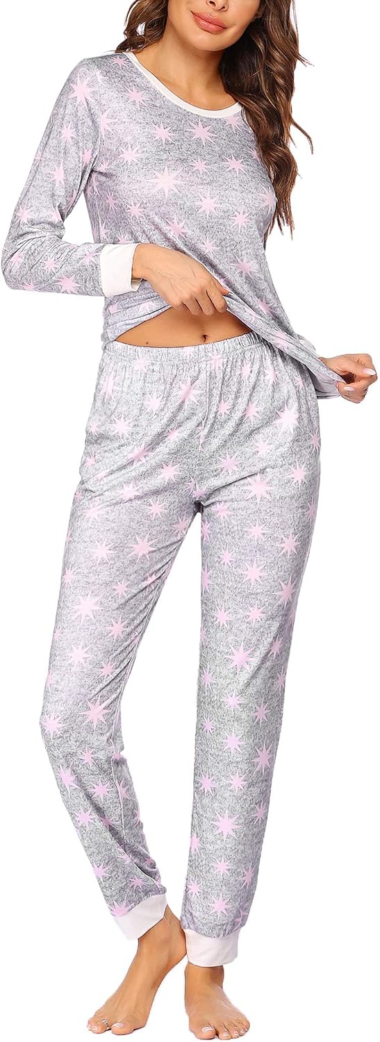 Ekouaer Womens Pajamas Sets Long Sleeve Tops with Jogger Pants