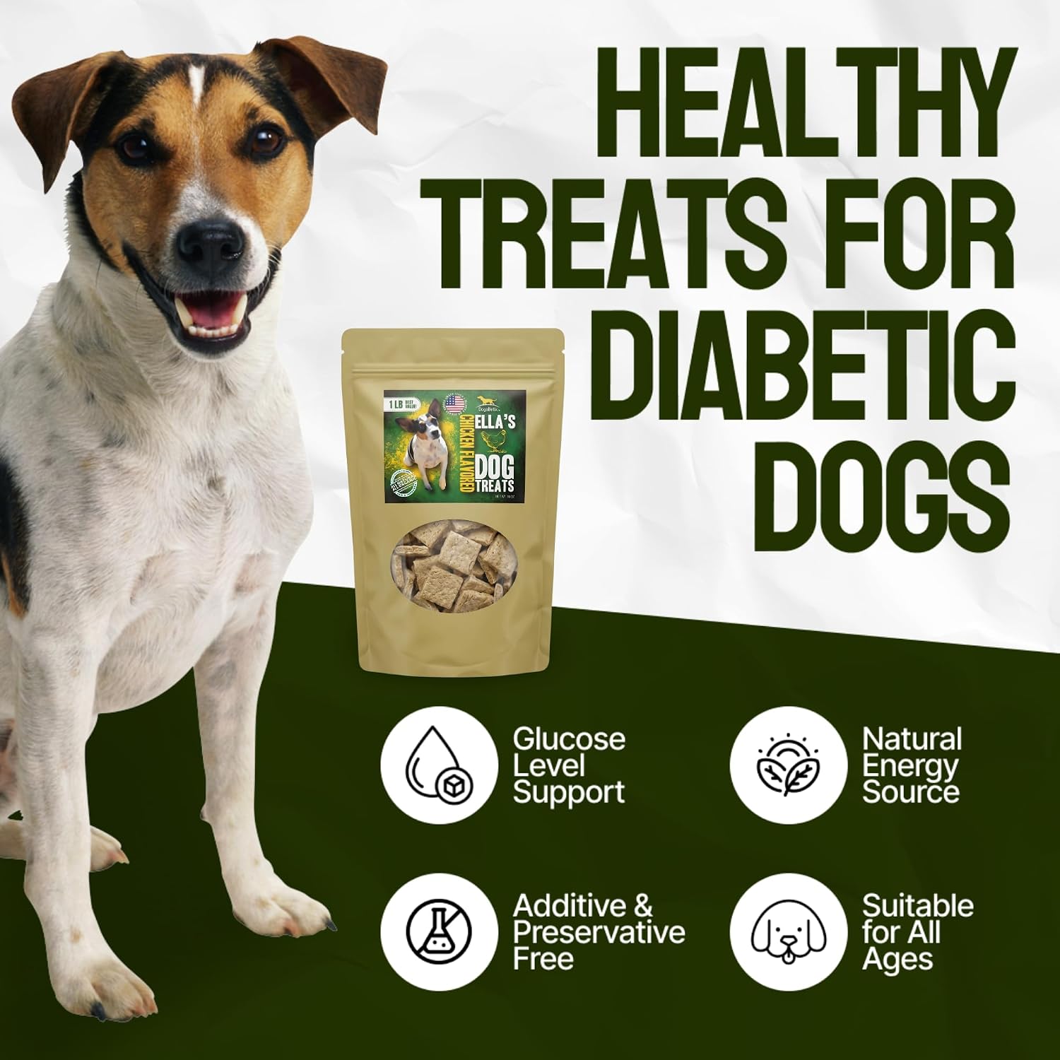 Ella's Diabetic Dog Treats Chicken (8oz) - Low Glycemic Ingredients - Vet Approved - Made in USA by Owners of Diabetic Dogs - Developed to Help Keep Glucose Levels Stable