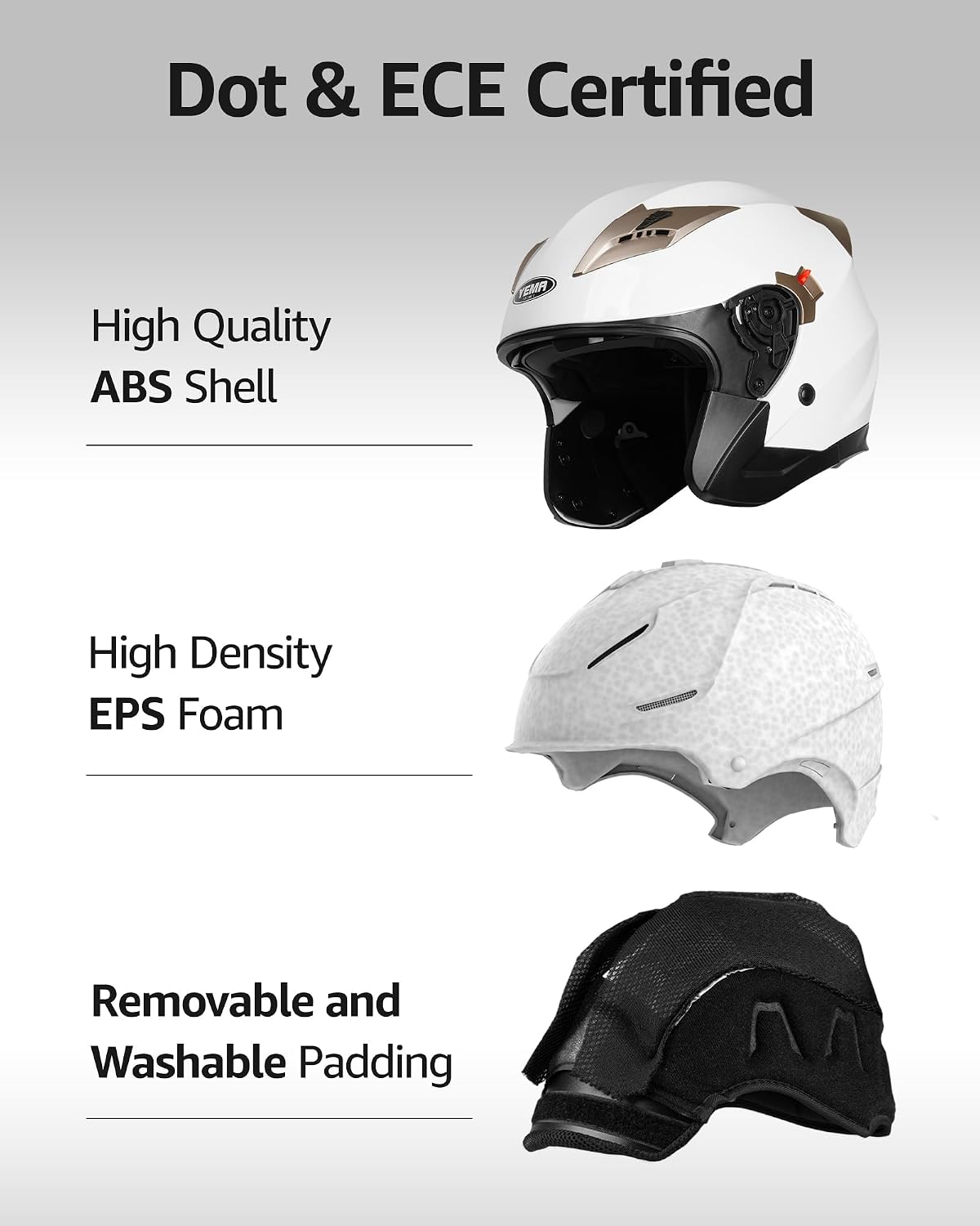 YEMA Open Face Motorcycle Helmets, DOT Approved 3/4 Moped Helmet Dual Visor Quick Release Buckle, Helmets for Adults Motorcycle Men Women Helmets for Moped Scooter Streey