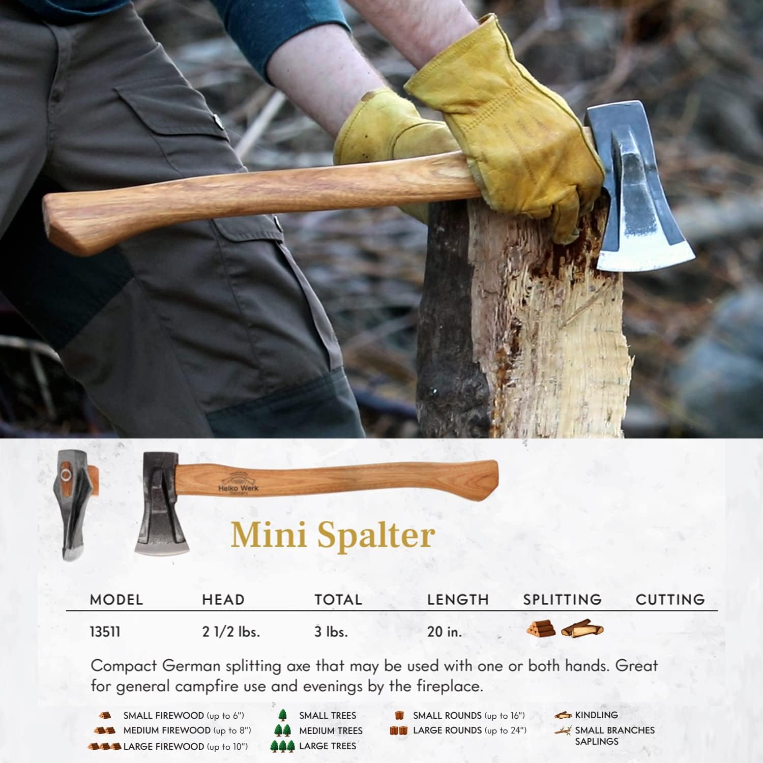 1844 Helko Werk Germany Traditional Hessen Woodworker Felling Axe (13563) | Made in Germany Hand Forged Felling Axe and Cutting Forest Axe for Felling Trees Head 2-3/4 lbs, Handle 28 inches
