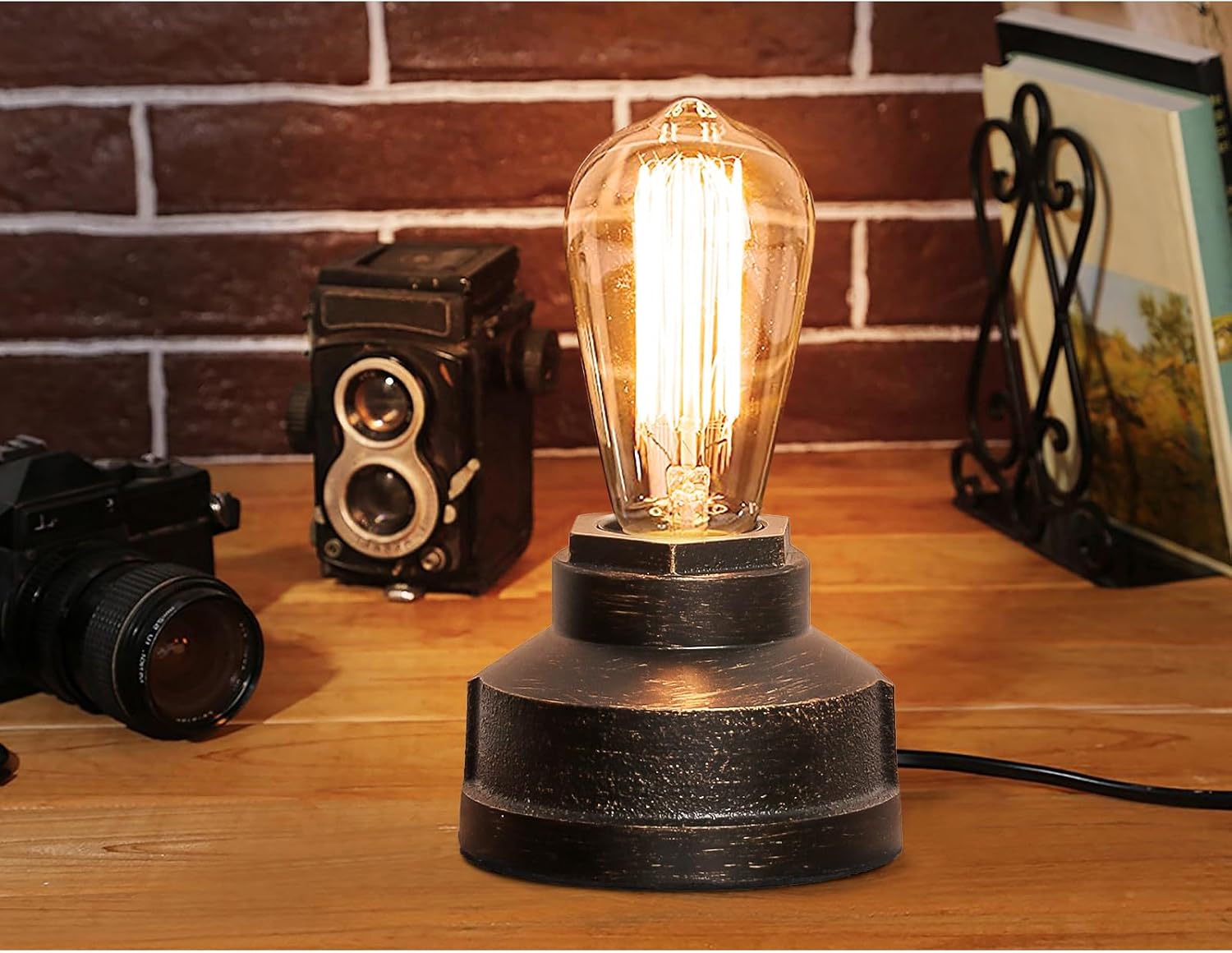 Small Touch Control Table Lamp Base, Industrial Touch Light Vintage Edison Bulb Base, Dimmable Bedside Nightstand Accent Light for Living Room Bedroom