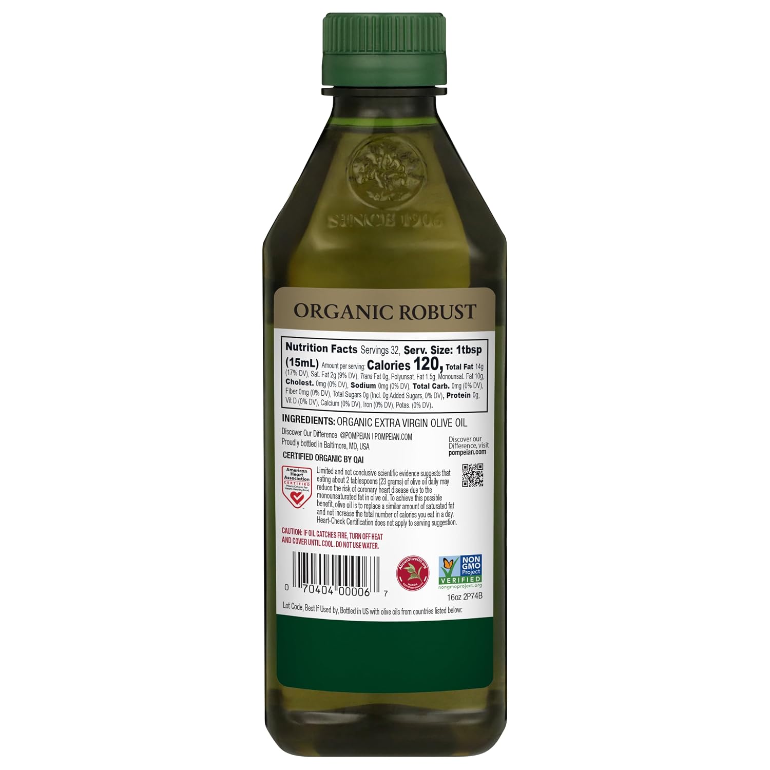 Pompeian Robust Organic Extra Virgin Olive Oil - 16 fl oz | First Cold Pressed Olive Oil for Cooking - Full-Bodied Taste for Dressings and Marinades