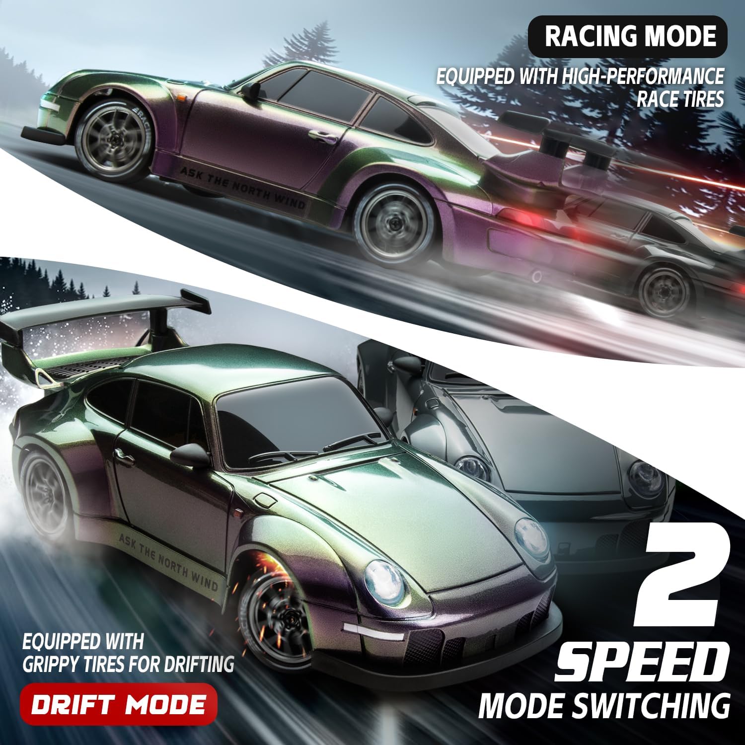RC Drift Car Purple Racing Livery 1/24 Remote Control Car for Adult | 20KM/H 4WD Low/High Speed RC Cars with LED Lights, Extra Drifting Tires, Vehicle for Kids Boys Girls Beginners Indoor Outdoor