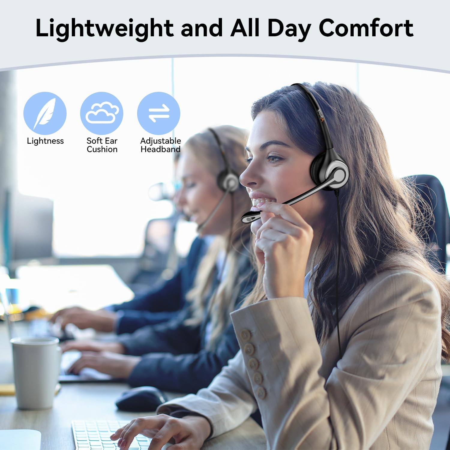 Wantek Phone Headset with Microphone Noise Cancelling