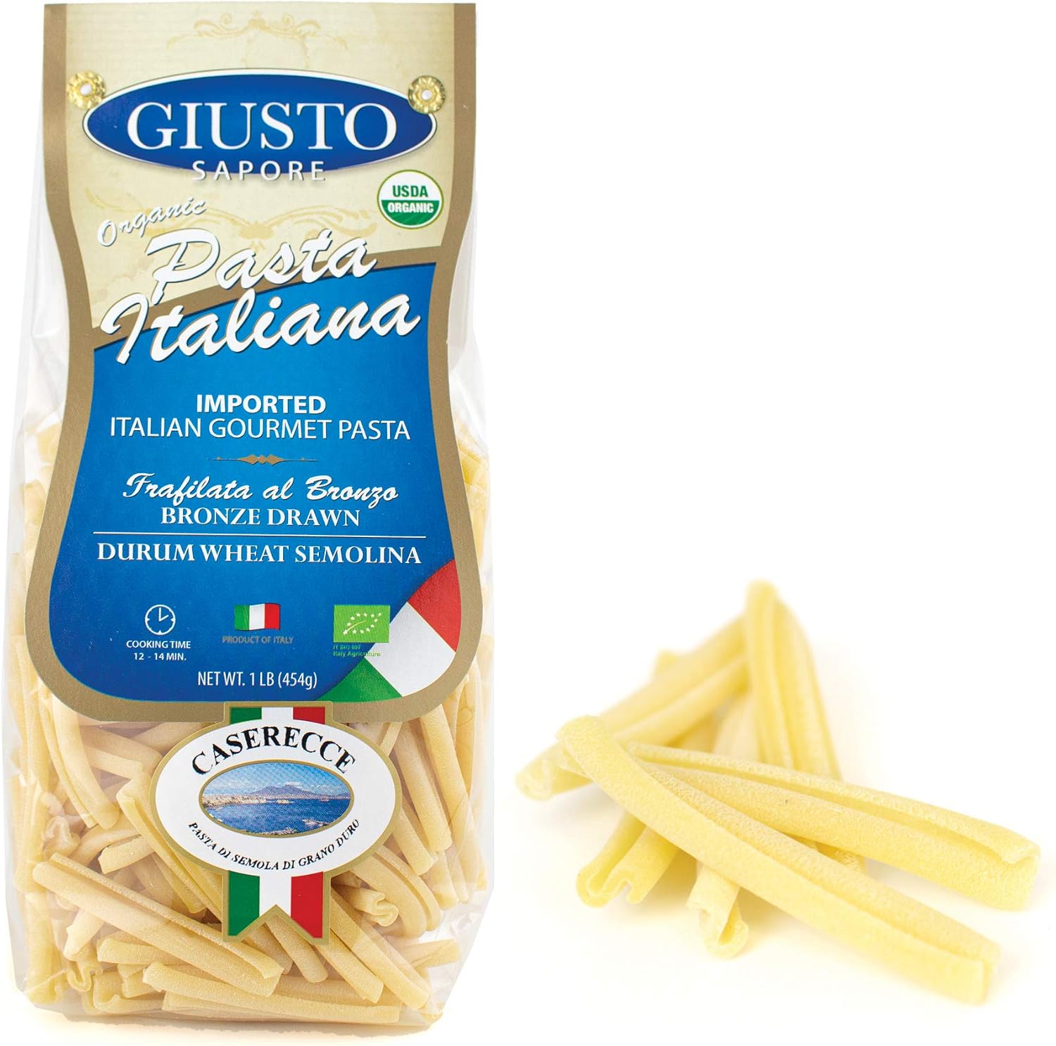 Giusto Sapore Italian Pasta - Caserecce 454g - Premium Organic Bronze Drawn Durum Wheat Semolina Gourmet Pasta Brand - Imported from Italy and Family Owned