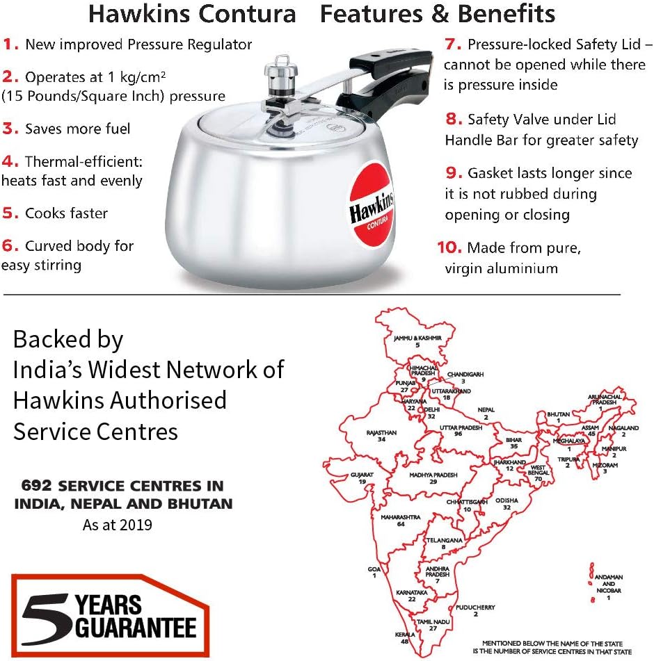 Hawkins 3.5 Litre Contura Pressure Cooker, Handi Inner Lid Cooker, Silver (HC35)
