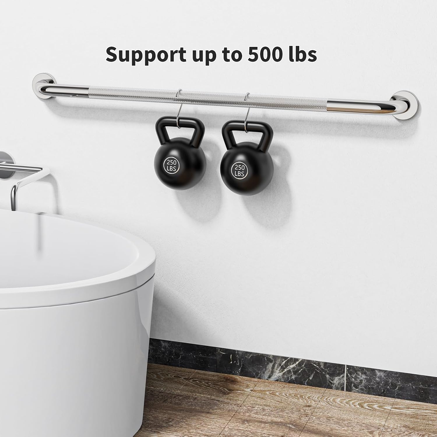 40 Inch Brushed Nickel Shower Grab Bar Anti-Slip Knurled Grip,Safety Handle | YuanDe 1.25" Diameter Stainless Steel Bathroom Grab Bars, Handicap Injury Elderly Senior Assist Support Shower Handle-2Packs