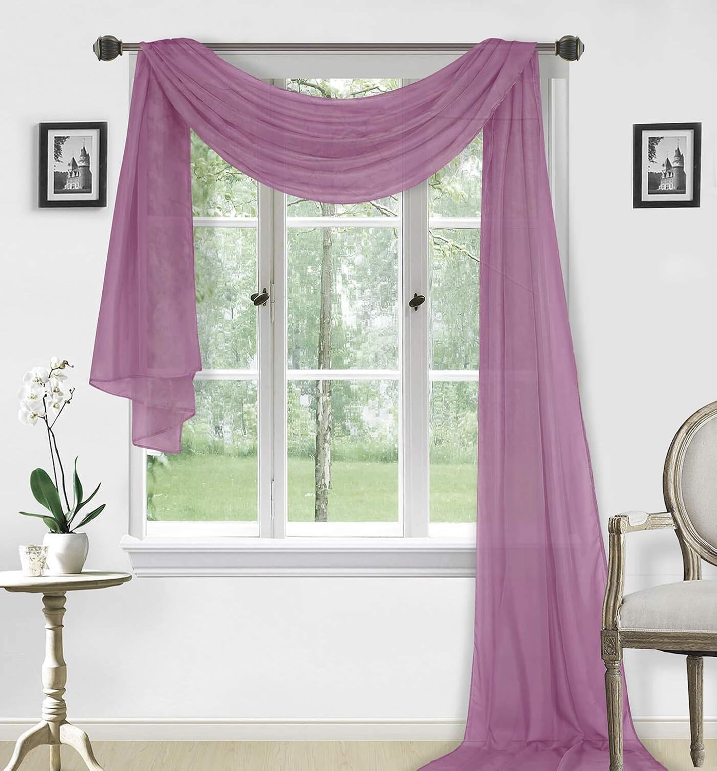 Sapphire Home Window Scarf Valance Curtains - Extra Long Sheer Valances for Windows - Voile Swag Curtains for Living Room, Kitchen, and Bedroom Decor