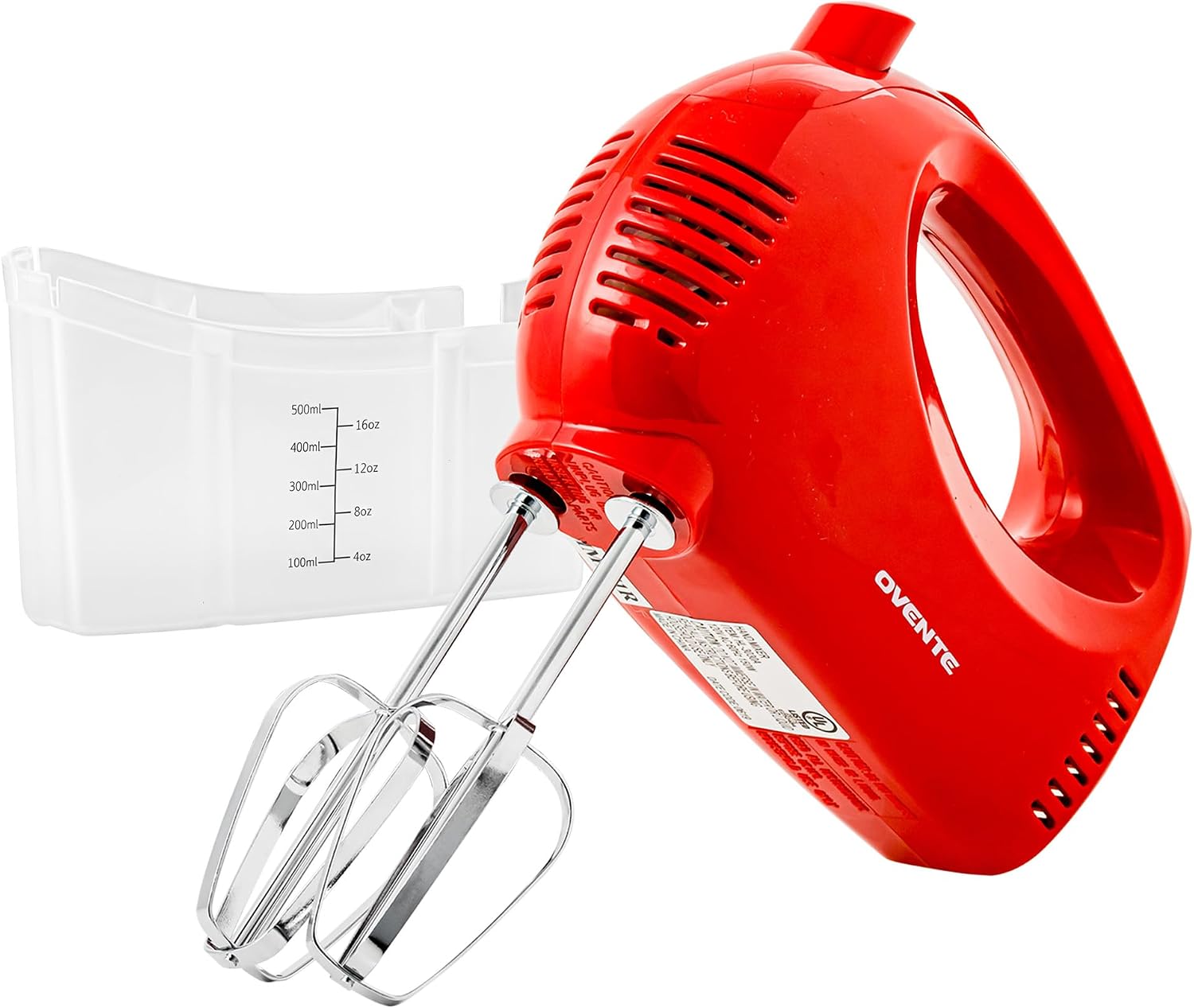 OVENTE 5-Speed Electric Hand Mixer with Storage Case,150W, White HM151W | Stainless Steel Whisks, Compact Portable Design, Lightweight Handheld Mixer for Baking & Cooking