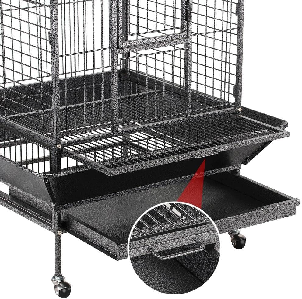 Yaheetech 63'' Bird Cage with Stand Wrought Iron Rolling Open Play Top Large Bird Cage for Mini Macaw African Grey Amazon Parrot