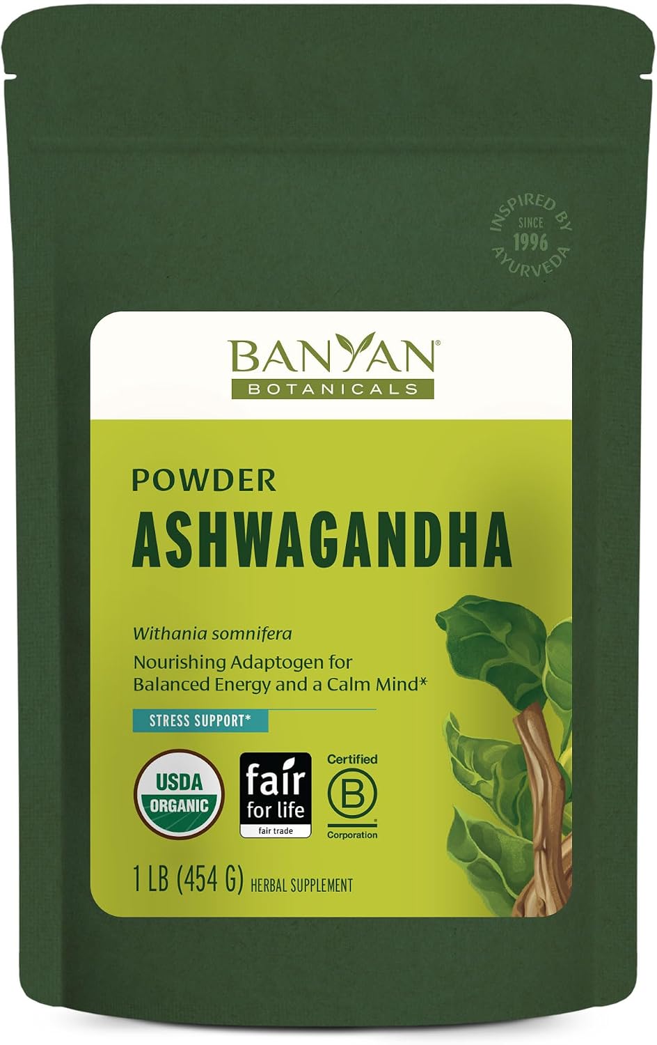 Banyan Botanicals Ashwagandha Powder – Organic Ashwagandha Root – Renowned Herbal Adaptogen for Natural Energy Support and Stress Support* – 1/2lb – Non-GMO Sustainably Sourced Vegan