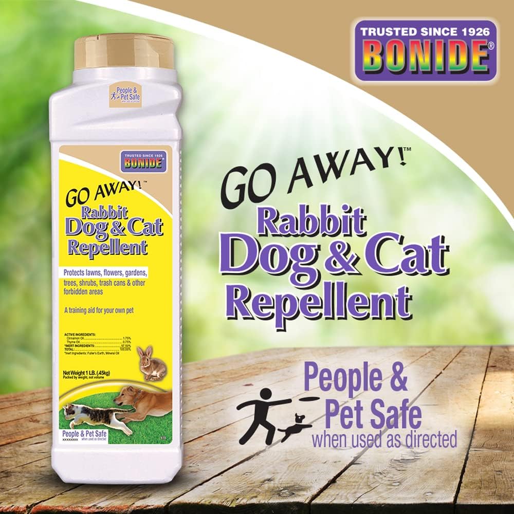Bonide Go Away! Rabbit, Dog, & Cat Repellent Granules, 3 lbs Ready-to-Use, Keep Dogs off Lawn, Garden, Mulch & Flower Beds | Ready-to-Use, Keep Dogs off Lawn, Garden, Mulch & Flower Beds