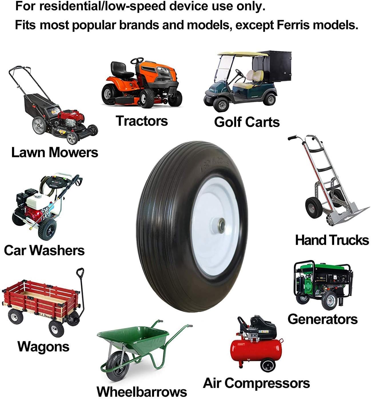 3.50-8" Wheelbarrow Tires with 5/8 Bearing, 3" Hub Universal Fit Wheelbarrow Wheel