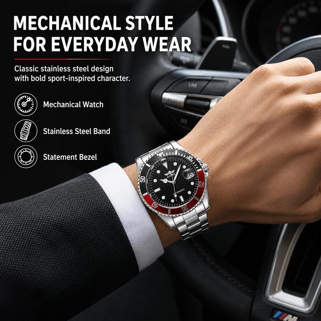 MASTOP Mens Automatic Mechanical Watches Stainless Steel Waterproof Luxury Watch for Men Reloj Automático para Hombre