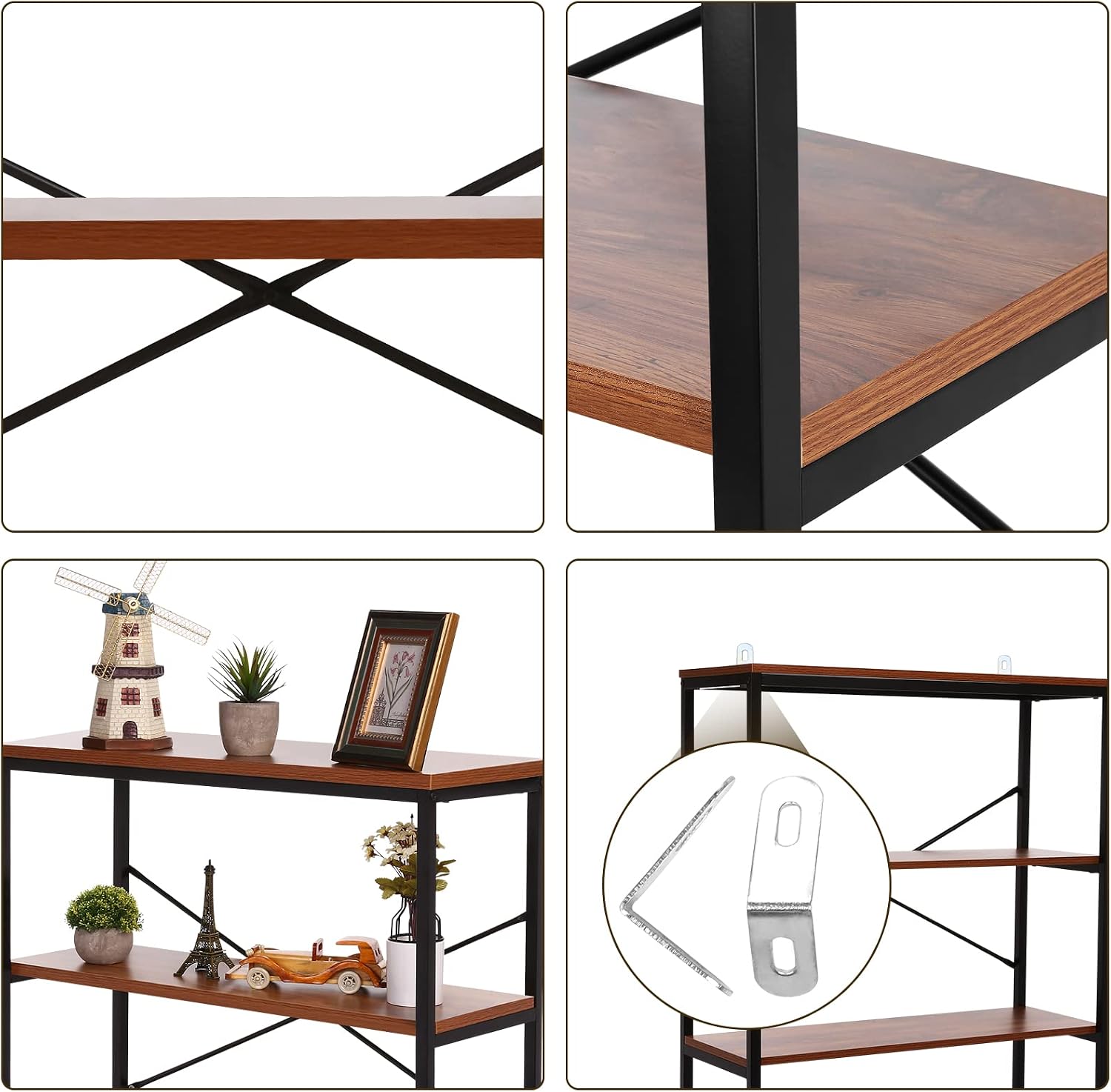BATHWA Wood and Metal Minimalist 5 Tier Bookshelf, 6 feet Tall Open Rustic Wide Bookcase Industrial Style