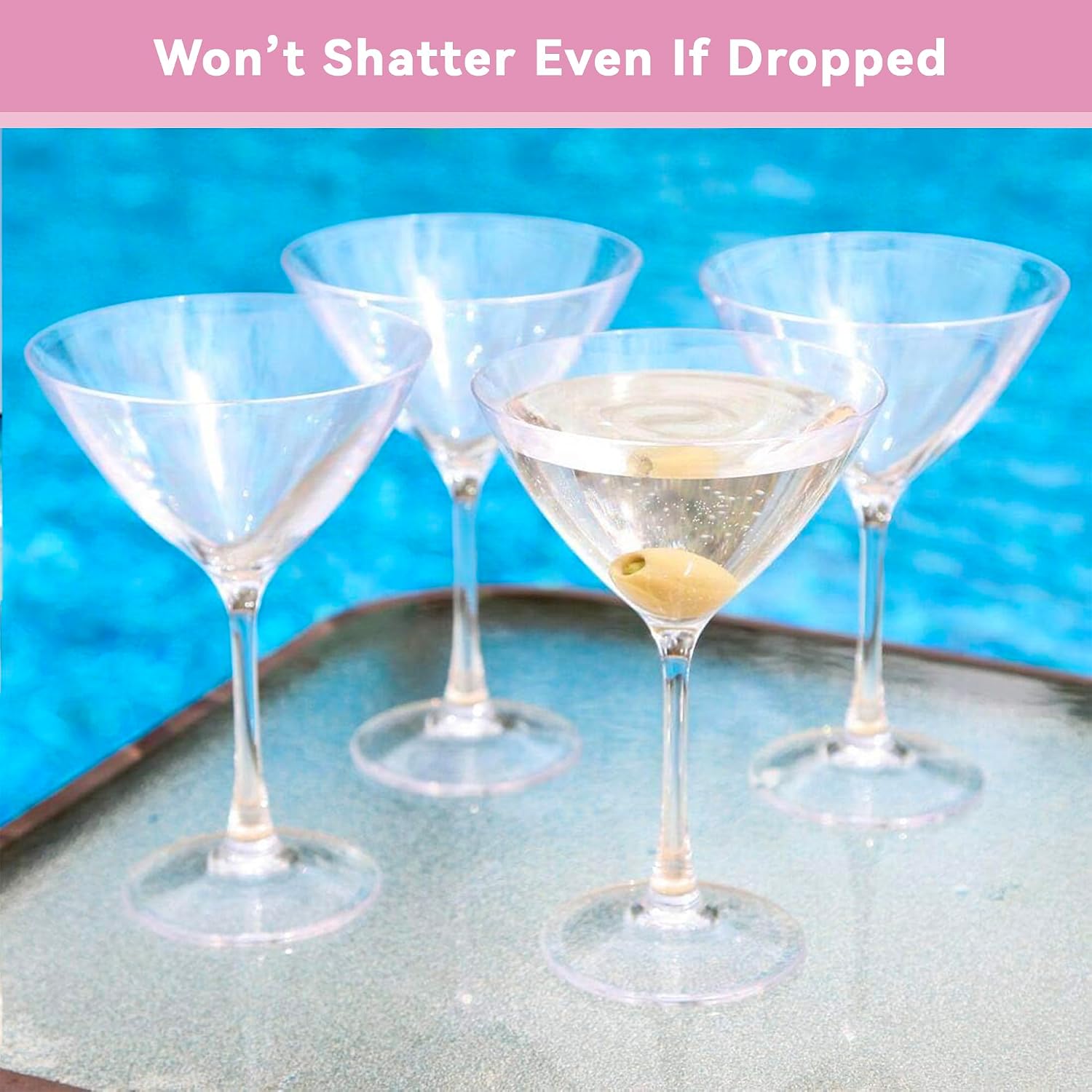 Lily's Home Unbreakable Martini Glasses, Made of Shatterproof Plastic and Ideal for Indoor and Outdoor Use, Reusable, Crystal Clear (8.5 oz. Each