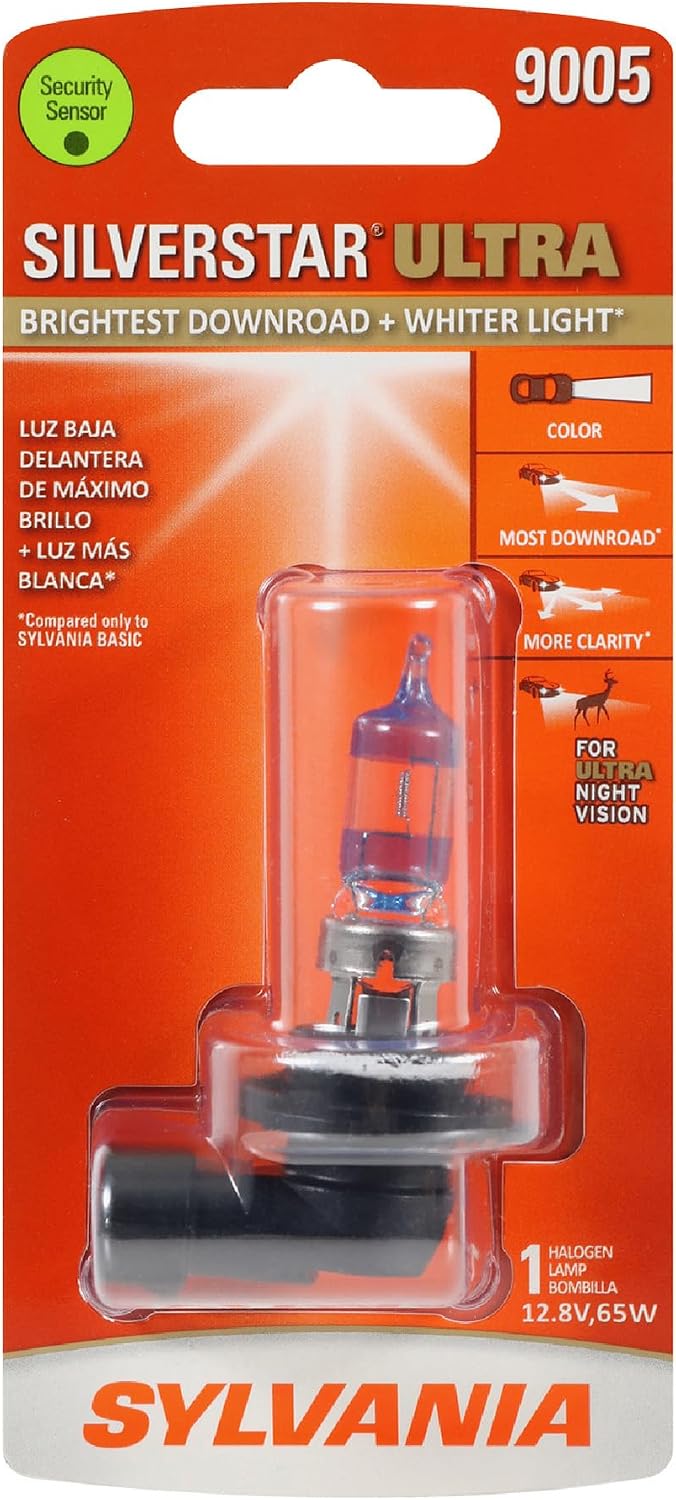 SYLVANIA - 9005 SilverStar Ultra - High Performance Halogen Headlight Bulb, High Beam, Low Beam and Fog Replacement Bulb, Brightest Down Road with Whiter Light, Tri-Band Technology (Contains 1 Bulb)