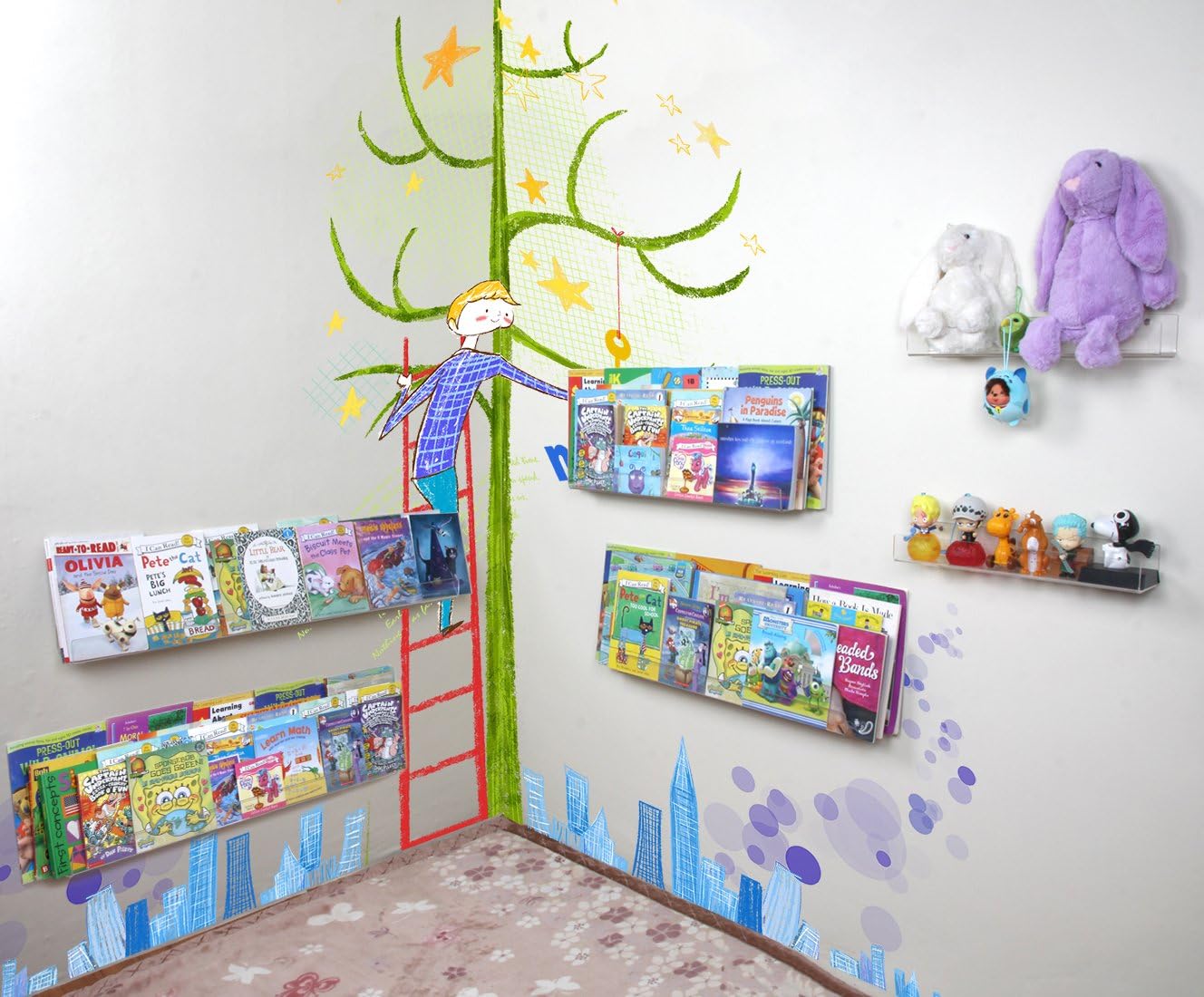 NIUBEE 24”Acrylic Floating Bookshelves for Kids Wall Shelves 2 Packs | Premium Acrylic 50% Thicker with Screwdriver Clear Bathroom Extra-Large Storage Shelves Display Organizer