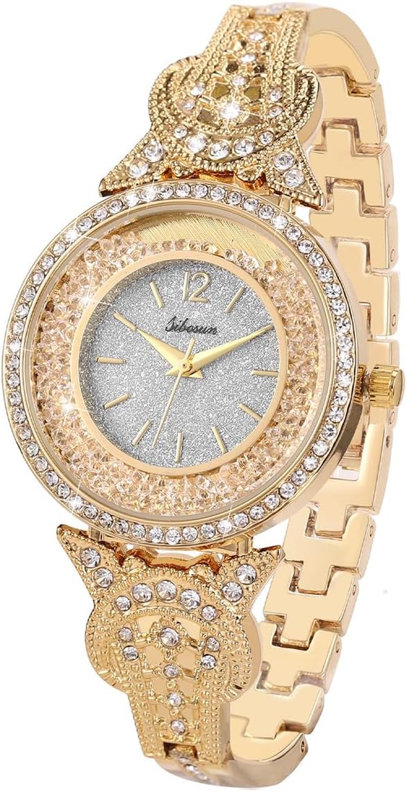 SIBOSUN Lady Women Wrist Watch Quartz Gold Stainless Steel Crystal Dress Fashion Bracelet