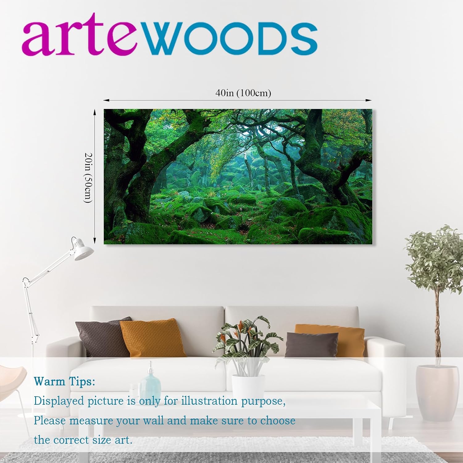 arteWOODS Ocean Wave Canvas Wall Art Beach Sunset Pictures Coastal Nature Artwork Blue Sea Painting Prints for Living Room Bedroom Home Office Decoration 20" x 40"