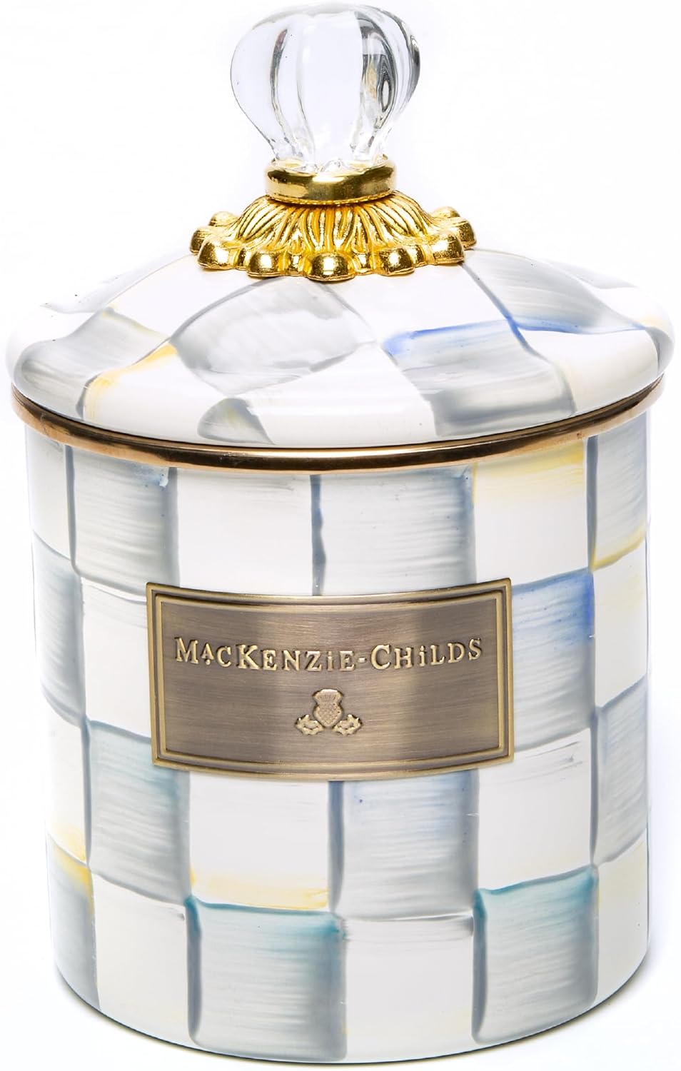 MACKENZIE-CHILDS Enamel Canister, Small, Black-and-White Courtly Check