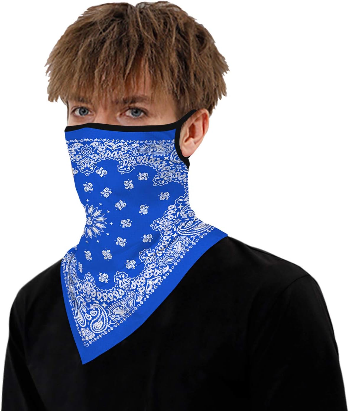 YAYOUREL Neck Gaiter Face Mask Bandanas for Men Women UV Face Scarf Cover Ear Loop Hole Facemask for Fishing Running Cycling