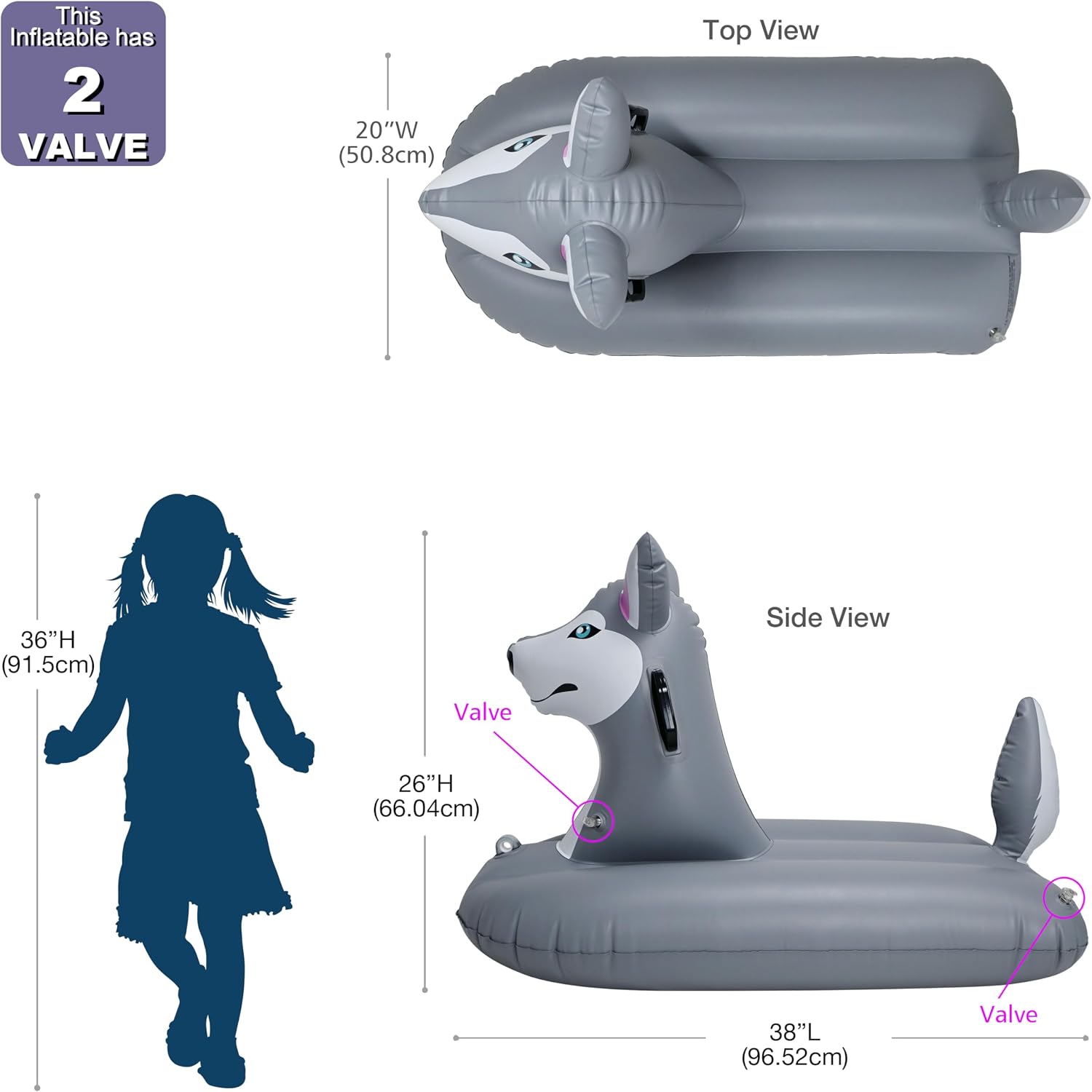 Jet Creations Husky Sledding Tube, Inflatable Snow and Water Sled, Towable with Durable Loop Holder, Toddler Snowboard Doubles as Pool Float