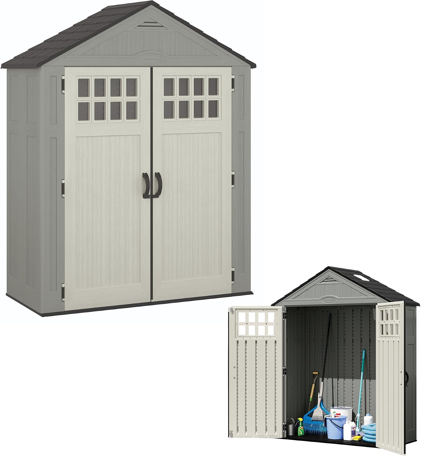 Suncast Everett 6x3 ft Vertical Storage Shed - Resin Outdoor Garden Shed with Floor, Windows