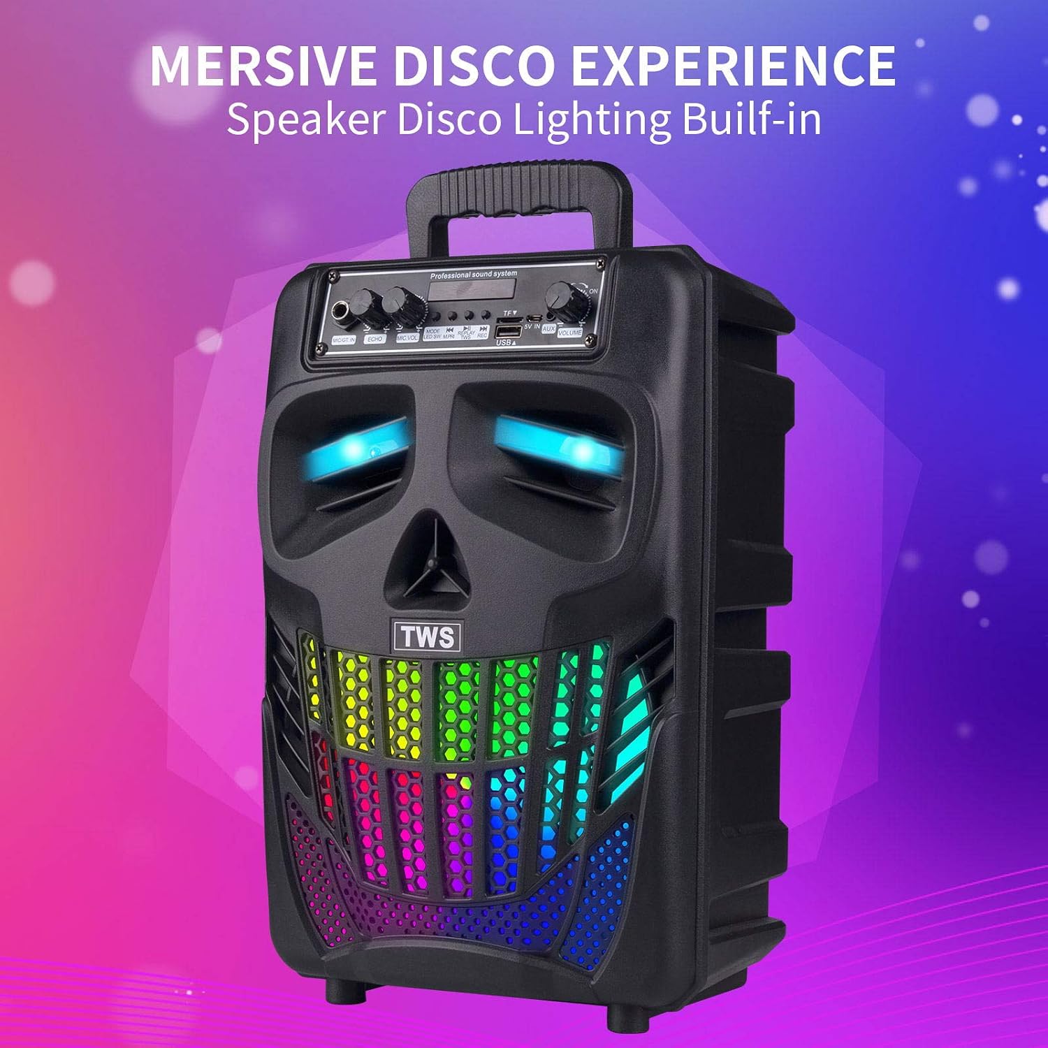 E I F E R Cool Skull Bluetooth Speakers, Portable Wireless Speaker, Compatible with Smartphones and Tablets, Suit for Home Garden Party, Black, 50W
