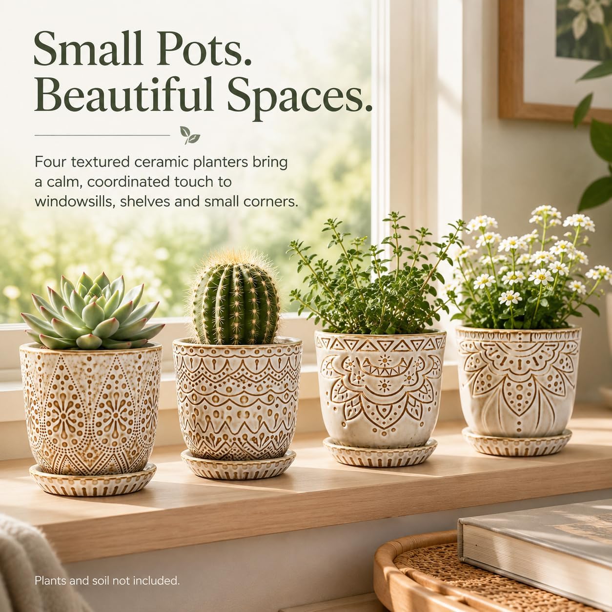 Gepege Ceramic Plant Pots, 6 Inch Indoor Planters with Drainage & Saucers