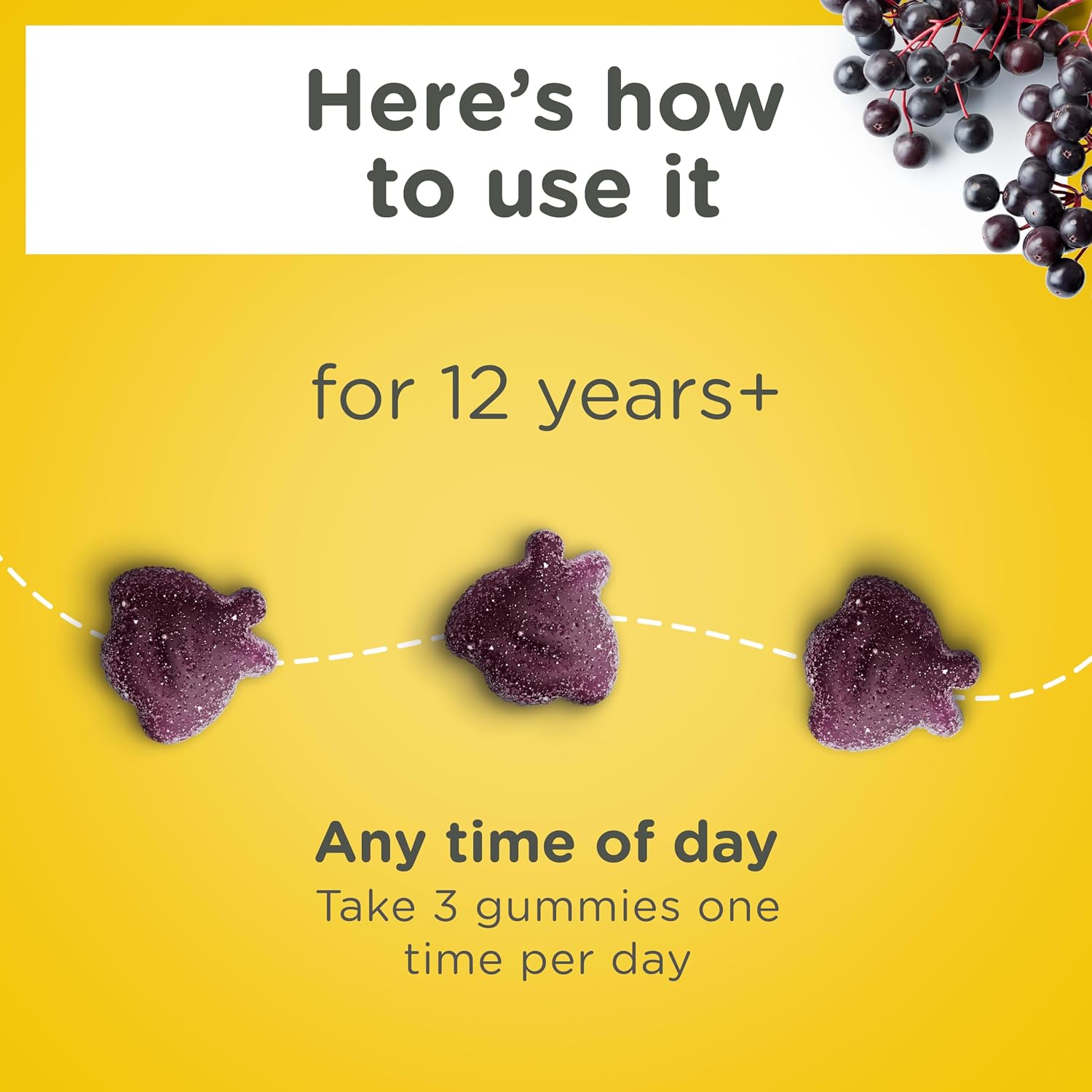 Zarbee's Kids Elderberry Immune Support Gummies, 60 ct | For Kids Ages 12+ Years, Real Elderberry, Vitamins A, C, D3, E & Zinc, No Artificial Sweeteners or HFCS