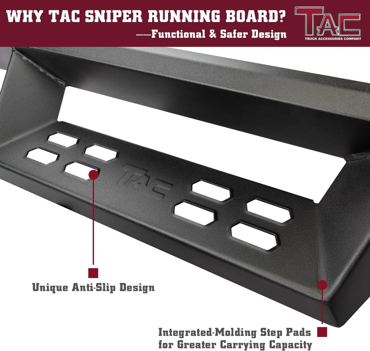 TAC Side Steps Fit Chevy Silverado/GMC Sierra 1999-2018 1500 & 1999-2019 2500/3500 Extended/Double Cab (Excluding C/K Classic) (Body Mount) Truck Pickup 3" Black Side Bars Nerf Bars 2 Pieces