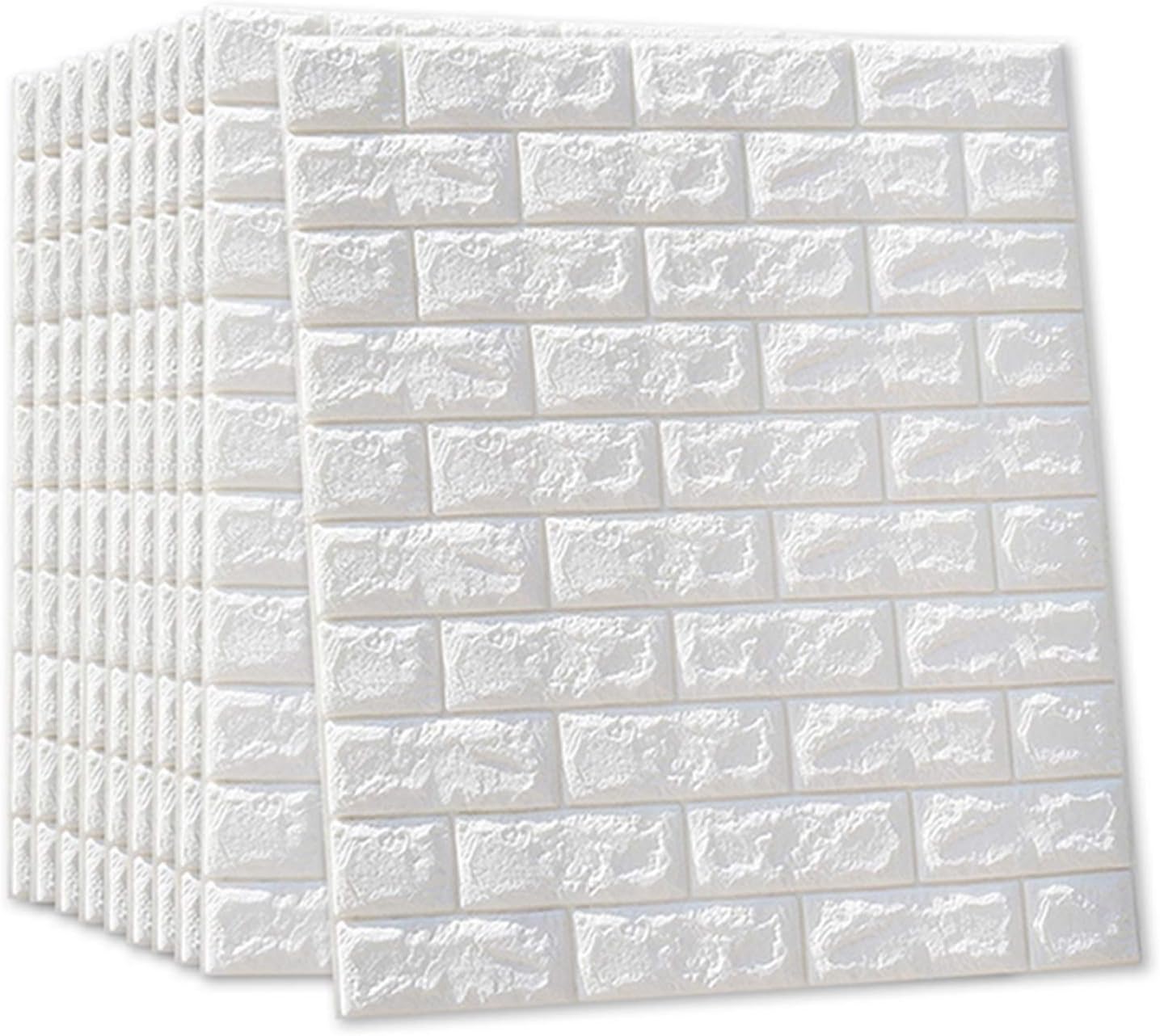 MYOYAY 10 Pcs 3D Wall Panels Peel and Stick 27.5 x 30.3 Inch (in Sum 57 sq.ft.) White Brick Wallpaper Self-Adhesive Foam Wall Panels for Living Room