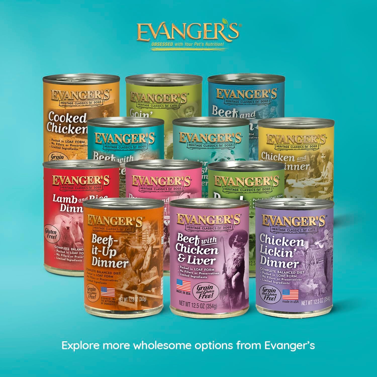 Evanger's Heritage Classic Puppy Food – 12 Count, 12.5 oz Each – Tasty Meat-Based Formula for Puppies & Underweight Dogs – Added Vitamins & Chelated Trace Minerals – Grain & Gluten Free