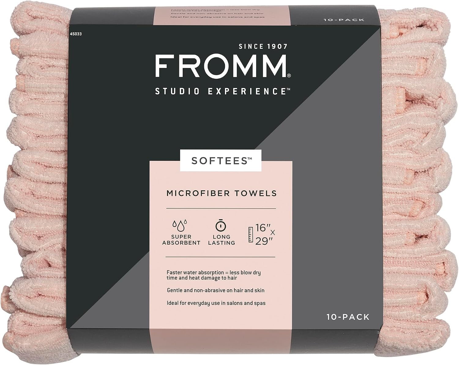 Fromm Softees Microfiber Hair Towels, Absorbent Salon Hair Towels for Hairstylists, Barbers, Spa & Gym, Fast-Drying, Ultra-Soft, Lint-Free, Multi-Purpose Towels, 16" x 29"- 10-Pack - Black