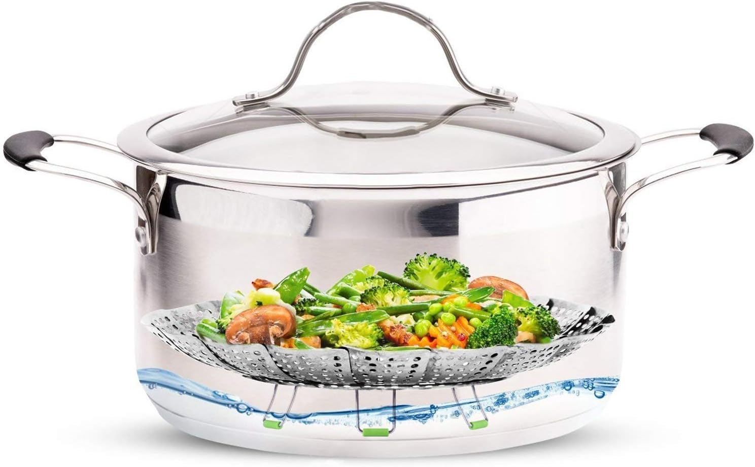 Consevisen Vegetable Steamer Basket for Cooking Food, Stainless Steel Veggie Steam Basket for Pot, Folding Expandable Steaming Insert with Extendable Handle Fits Various Size Pot, 7.1" to 11"