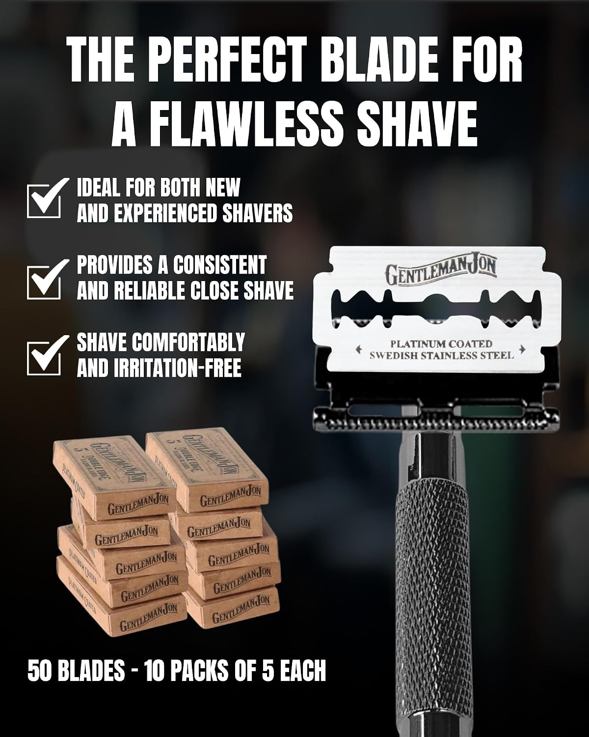 Gentleman Jon Double Edge Safety Razor Blades, Swedish Stainless Steel 50ct