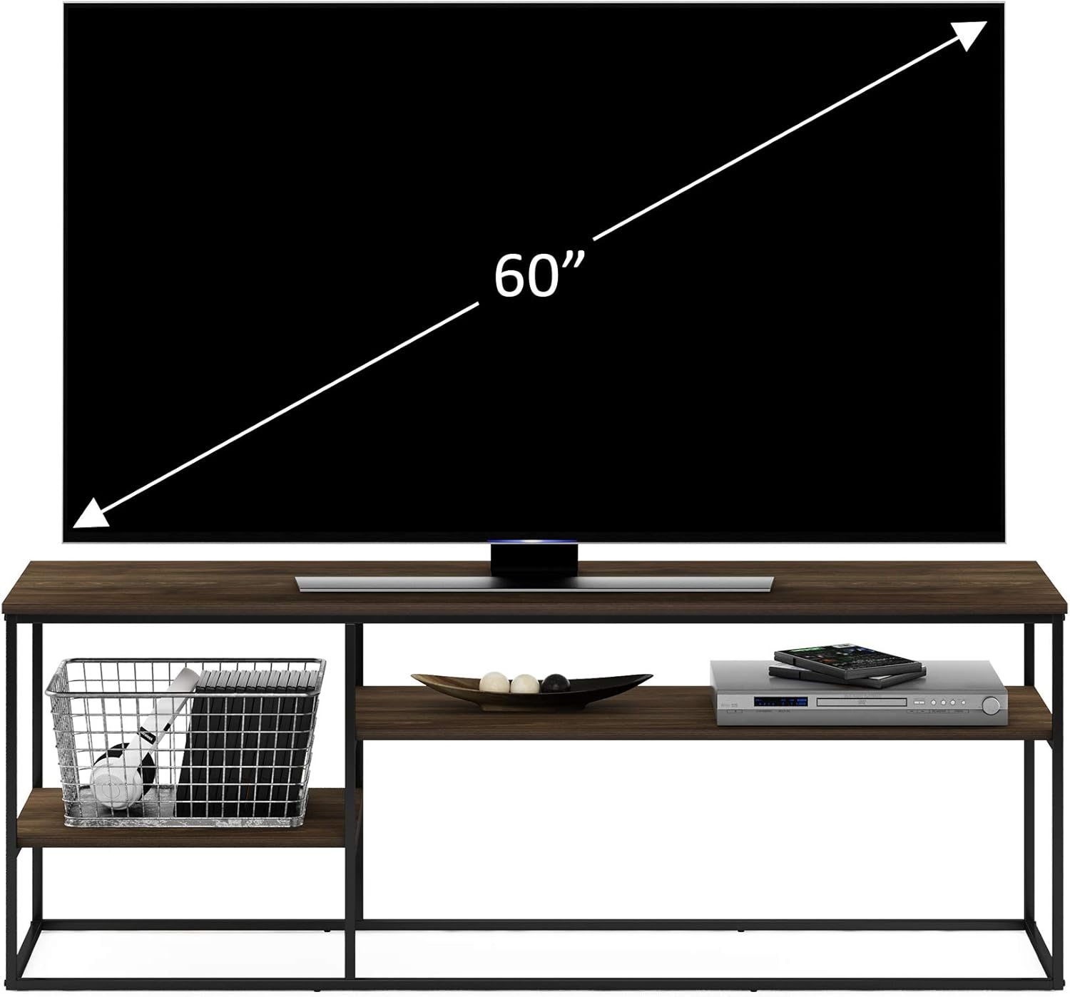 Furinno Moretti 3-Tier Metal Frame TV Stand, French Oak Grey