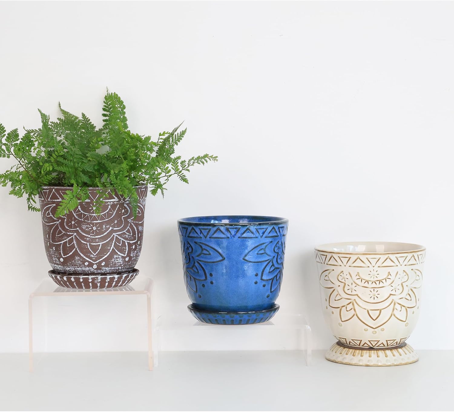 Gepege Ceramic Plant Pots, 6 Inch Indoor Planters with Drainage & Saucers